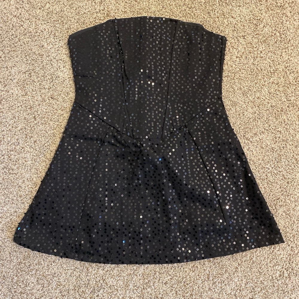 Black Sequin Strapless Mini Dress